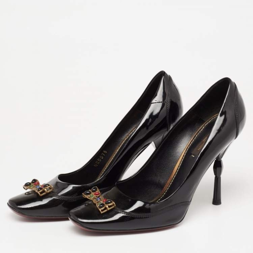 Louis Vuitton ‘05 patent leather pumps, jeweled detail, bulbed heel, 38 1/2, EUC - Picture 2 of 15
